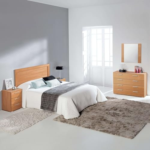 Miroytengo Pack Muebles de Dormitorio Clásica Color Cerezo Cabecero, Mesitas, Cómoda y Espejo