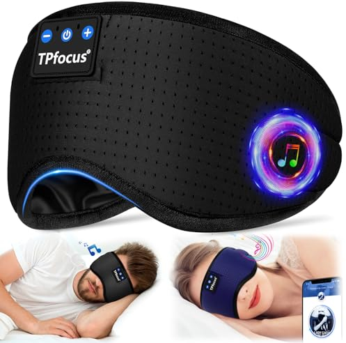 TPfocus Antifaz para Dormir Auriculares Bluetooth Diadema, Antifaces para Dormir Verano de Lado Antifaz Seda para Oficina, Viajes Aéreos, ASMR,Gadgets Tecnológicos Geniales, (Negro)