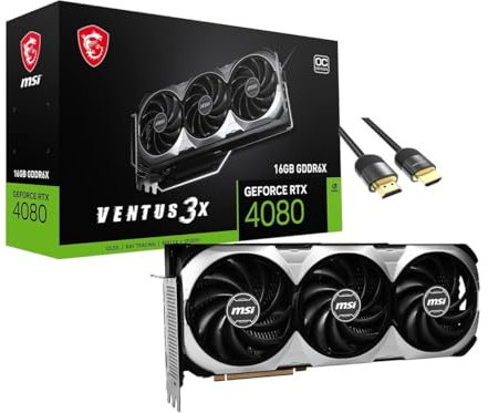 MSI Ventus 3X OC RTX 4080 Graphics Card (PCIe 4.0, 16GB 256-bit GDRR6X, HDMI 2.1a, DP 1.4a, TORX Fan 4.0, DLSS 3.0), w/HDMI 2.1 Cable