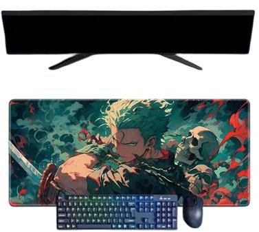 One Piece Roronoa Zoro Tapis de Souris XXL Multifonction Gaming Anime, 800x300mm, Tapis de Souris Clavier Gaming imperméable et 3mm Base en Caoutchouc antidérapant Surface Texturée