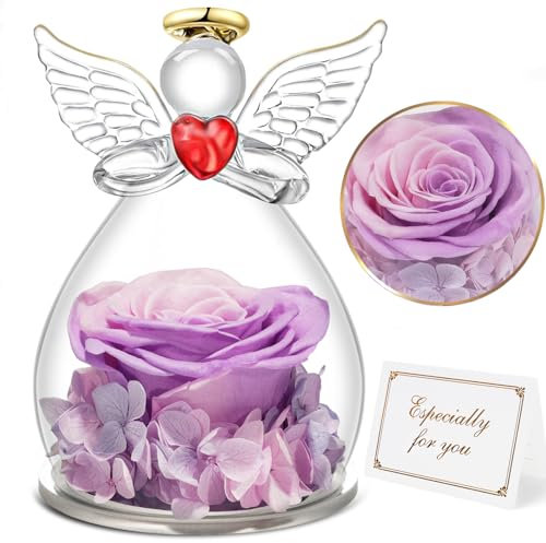 Miofula Rosa Eterna Ángel Figura Regalos para Mama,Rosa Preservada Regalos Originales para Mujer,Flores Preservadas Regalo Cumpleaños Mujer Madre,Flor Eterna Regalo Abuela Navidad Aniversario Pareja