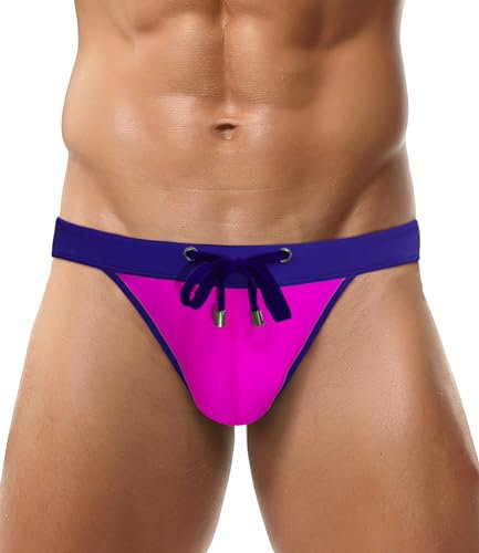 AIEOE Sous-vêtements de bain pour homme - Slip de bain sexy - Boxer doux à séchage rapide - Maillot de bain extensible - Bikini de plage avec cordon de serrage, rose, XL