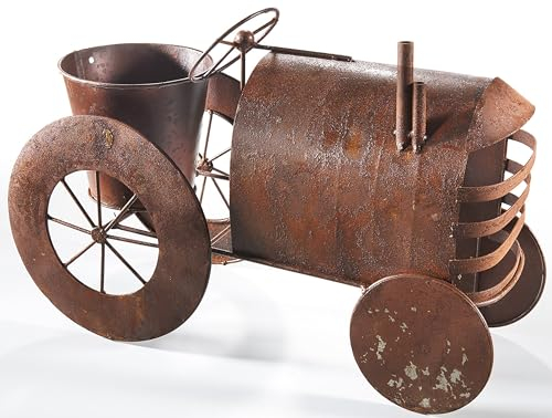 Kobolo Blumentopf Pflanztopf Pflanzenständer Traktor zum bepflanzen - rostoptik - braun - one Size - Innenbereich Außenbereich