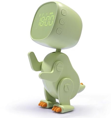 jomparis Dynamischer Dinosaurier-Wecker mit Nachtlicht, Geschenk für Kinder, Jungen und Mädchen, Grün