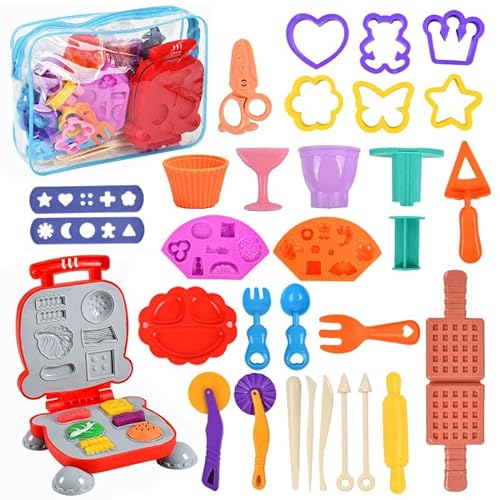 Jovicos Knetwerkzeug, 30 Stück Knete Zubehör Kinder Plastilin Werkzeuge, Knete Ausstechformen Extruder Modellierwerkzeug Küchenspielzeug Set, Geschenk für Jungen Mädchen(mit Aufbewahrungstasche)