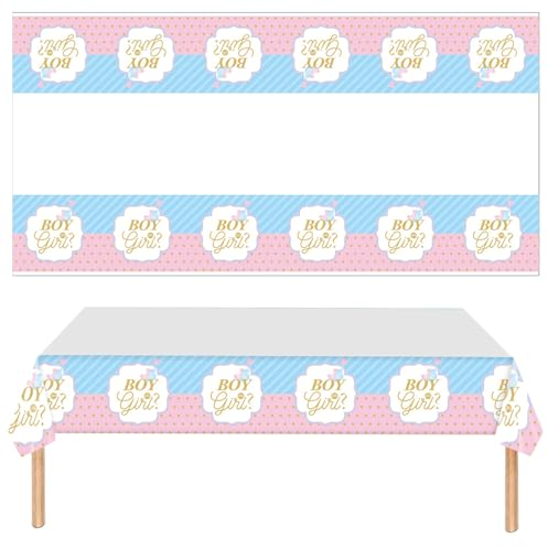 DEARBAG 2 Pièces Gender Reveal Party Nappe, Réutilisable Rose Bleu Boy Or Girl Nappe en PVC, Nappes pour Révélation du Sexe Facile à Nettoyer, pour Décorations de Fête Prénatale, 137 x 274 cm (Mot)