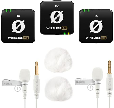 Rode Wireless ME Dual Mikrofon Funksystem + 2X Lavalier GO Weiss + 2X keepdrum Fell-Windschutz Weiss