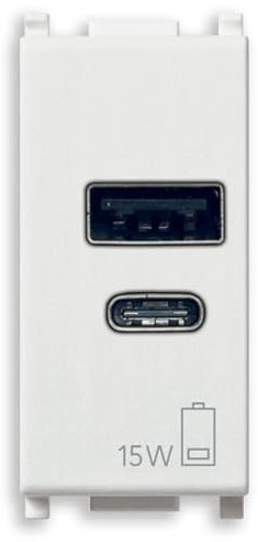 Vimar 14292.AC.15 PLANA USB Netzteil 15W 3A 5V für elektronische Geräte, USB A und USB C Ausgänge