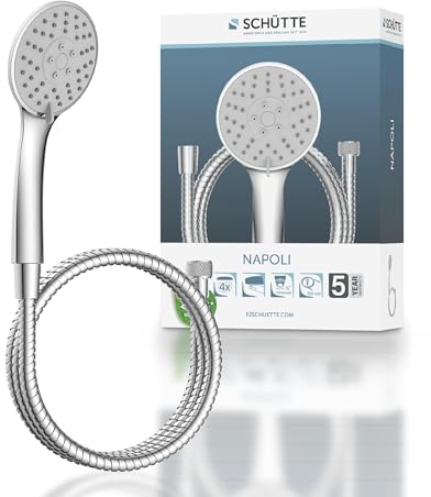 SCHÜTTE NAPOLI Brauseschlauch mit Handbrause | Duschbrause mit 3-fach verstellbarem Duschkopf | Brauseset mit Schlauch | Schlauch für Dusche in Chrom