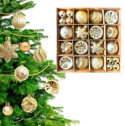 40 Stück Weihnachtskugel Ornamente,Kunststoff Deko Weihnachten für Weihnachtsbaum Deko,Bruchsicher,Weihnachtsbaum,Hängende Ornamente,Glitzernd Dekoration (Gold)