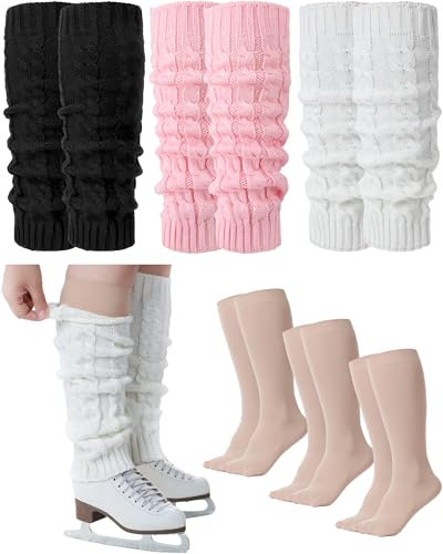 Chuarry 6 Pairs Skating Leg Warmer Black White Pink Nude Classic Style