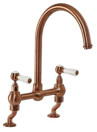 Milano Elizabeth Lever Handle Bridge Kitchen Sink Mixer Tap Swivel Spout - Copper