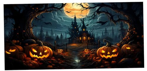 TANGPINGMAO Banner de Porte de Garage d'halloween 16x7 pi Fond d'halloween avec Crochets et Corde, château d'horreur Halloween Garage Porte de Porte pour décoration de Porte Murale Décor extérieur