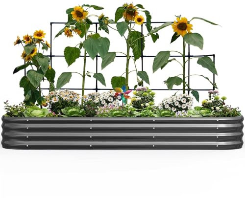 KING BIRD Jardinière surélevée avec treillis - Jardinière de jardin avec treillis pour jardin, légumes grimpants, fleurs - 240 x 120 x 30 cm - Gris foncé