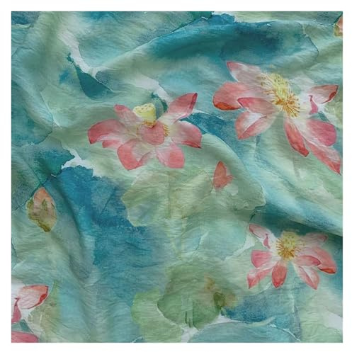 JMORCO Leinenstoff Vintage Blumen gemusterte Druckleinenstoffe for Nähen von Kostümen, DIY, Basteln, Quilten, Sofa, Tischdecke, Vorhangstoff(Water Lilies)