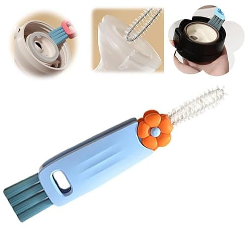 2025 New 3 in 1 Cup Lid Cleaning Brush, Multifunctional Lid Cleaner Brush for Baby Bottle Gap Tight Spaces Cup, Portable Crevice Cleaning Brush Set (A-Blue)