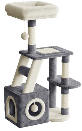 Dogat Cat Tree, 107cm Cat Climbing Tower, Cat Tree Frame, Scratching Post Multi-Level, Cat Activity Centre Play House Furniture for Small and Medium Cats, Dark Grey and Beige
