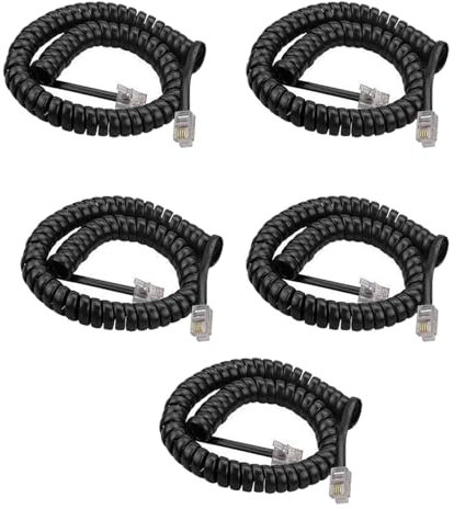HAWAKA Cavo telefonico, RJ9 (4P4C), 4Feet cavo a spirale, cavo telefonico per telefono fisso di casa, ufficio, connettore per telefono nero, avvolto