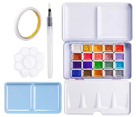 Travel Watercolour Paint Set - Portable Professional Watercolour Paint Set, 20 Colour Changing Solid Watercolour Set for Beginners and Kids | Watercolour Set for Outdoor Sketching