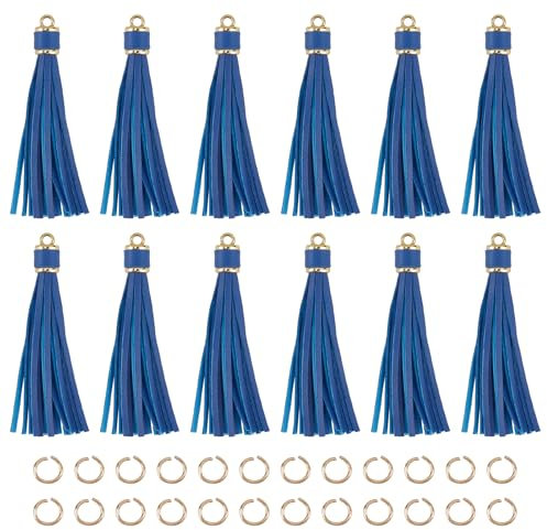 NICENEEDED 12 Stück Leder Schlüsselanhänger Quasten Kunstlederquaste Für Perlenarmband Schlüsselanhänger Armband Marineblaue Quaste Mit Taschenanhänger