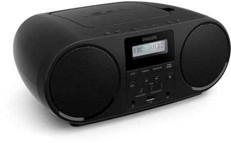 Philips TAZ6000 Lettore CD tutto in uno con radio DAB+/ FM, Bluetooth 5.4, USB, Alimentazione batteria/CA, Bassi dinamici, Materiali riciclati e presa per le cuffie da 3,5mm