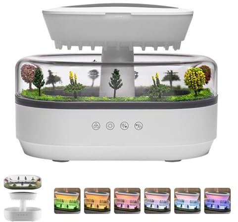 Diffuser, 7 Farben LED Regentropfen Aromatherapie Maschine Luftbefeuchter mit 250 ml Wassertank Aroma Diffuser für Mikrolandschaften White Noise Machine für Schlafzimmern Kinderzimmern und Büros