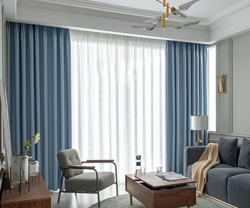 Epinki Gardinen Vorhänge Schlafzimmer Ösenvorhang 2 Stück, Verdunkelungsvorhänge UV Einfarbig Verdunklungsvorhänge aus Stoff für alle Fenster und Jahreszeiten Hellblau H274 x B132 cm