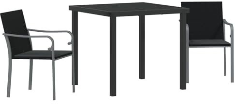 vidaXL Garten Essgruppe 3 pcs Schwarz und Grau PE-Rattan, Gartenmöbel und Terrassenmöbel, UV-beständige Materialien, modernes Essset für draußen, perfekt für Feiern