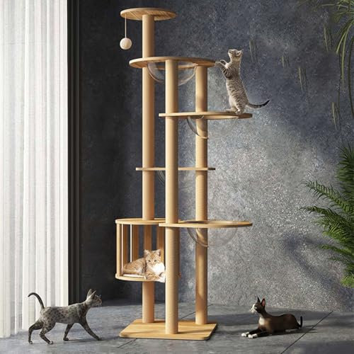Mekidulu Arbre à Chat de 183 cm, Grand, avec 4 Capsules spatiales, Colonne à Chat en Jute, échelle, Grotte, Jouet et griffoir