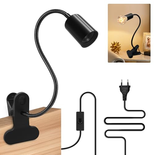 ZRLXFM Portalámparas E27 con Pinza e Interruptor, Lampara con Pinza con Orientable 360° lámpara de sujeción de Metal con 240CM Cable, Cuello de Cisne 10MM&35CM Lampara Pinza E26/E27(Sin Bombilla)