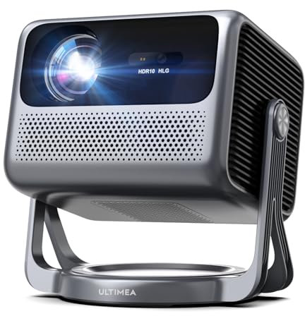 ULTIMEA Proiettore con Dolby Audio, Supporto 4K, Proiettore Portatile per Android TV 11.0, Proiettore con Design Libero da Cavalletto con Gimbal 90°, 600 ANSI Lumen, Bluetooth, Nova C40