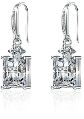 Tolldek 14K Weißgold 585 Ohrstecker Frauen, Moissanit Baumeln Ohrhänger Rechteckschliff, Au585 Gold Ohrringe Jugendstil mit Moissanit Echt Gold