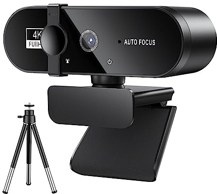 NGBFF Webcam, Webcam for PC Web Camera Mini Web Cam avec Microphone USB Webcan Autofocus 4K 2K 1080P Full HD Stream Camera for Ordinateur Portable(4K with Tripod)