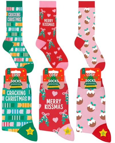 LND Gifts Ladies Christmas Socks Pack Of 3 Womens Christmas Stocking Fillers, Funny Socks, Xmas Presents For Him, Novelty Size 4-8 Joke Gifts For Women Ideal For Ladies Secret Santa Presents For Her