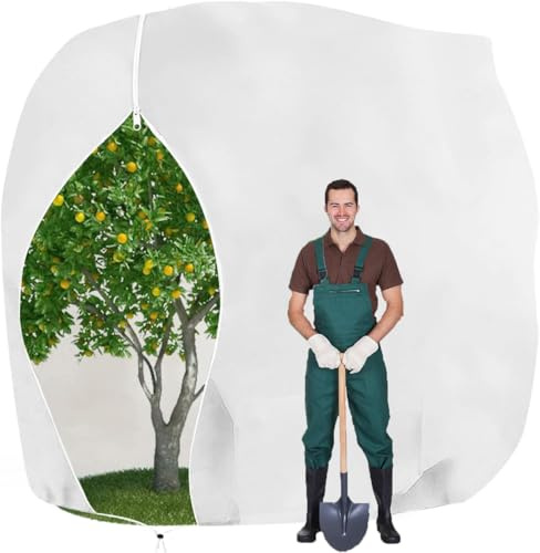 MYOWELL Winterschutz für Pflanzen - 250x360cm Frostschutz Kübelpflanzensack, Lichtdurchlässig und Atmungsaktiv für Palmen, Olivenbaum, Obstbäume (Weiß, mit Reißverschluss und Zugband