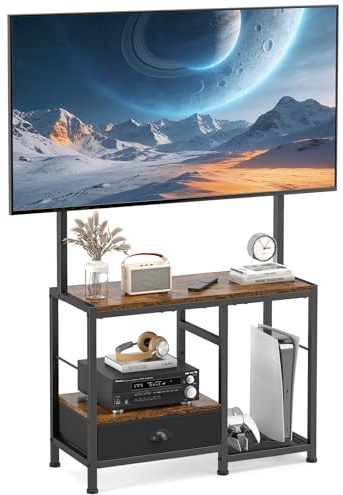 ikkle TV-Ständer für 32-55-Zoll, Breite Tischplatte & Stabil Fernsehständer | Verstellbarer Fernseher Tisch mit Ablagefach & Schublade, Kleiner Fernsehtisch mit Halterung für Schlafzimmer und Wohnzimmer