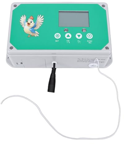 YUYTE Ouvre-Porte Automatique de Poulailler, Minuterie Programmable avec Télécommande de 50 M et écran LED, pour Fermes Avicoles, Niches pour Chiens, Poulets, Canards, Oies (Prise UE 100-240V)