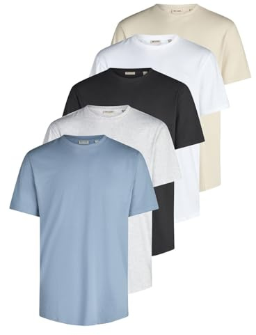 Only & Sons Tshirt Herren Regular Fit ONSJEFF LONGY 5er Set Pack lang geschnitten Rundhals Kurzarm Sommer Tee Shirt Basic, Größe:L, Farbe:Flint Stone (22039223)