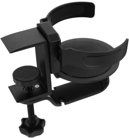 POPETPOP Adjustable 360-degree Rotating Headphone Holder and Desk Cup Holder for Gaming Desk, Space Saving Aluminum Alloy Stand Accommodating Different Cup Sizes with Rubber Base