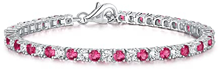 Diamond Treats 925 Sterling Silber Tennisarmbänder für Damen mit weißen und roten Zirkonia Steinen, Rosa Armband für Frauen und Mädchen, lange Silberarmbänder für Damen
