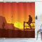 ABAKUHAUS amerikanisch Duschvorhang, Wild West Sunset Szene, Stoffliches Gewebe Badezimmerdekorationsset mit Haken, 175 x 200 cm, Burnt orange