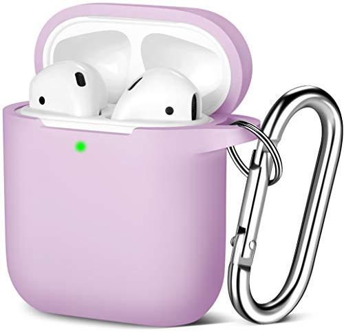Maledan Compatible with Airpods Case 2 & 1, Silicone Shockproof Protective Case for Airpod Skin Cover, Waterproof [Front LED Visible] Support Wireless Charging with Carabiner, Lavender