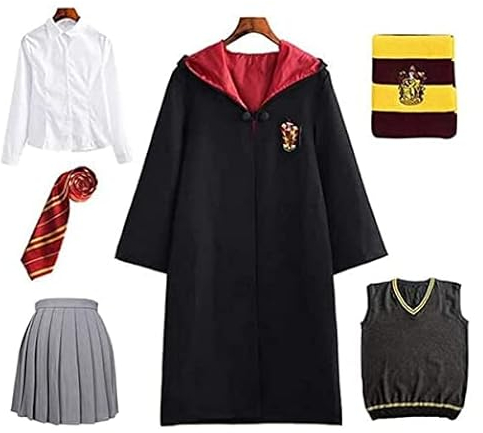 Costume de cosplay Hermione Granger Gryffondor pour enfant - Cape, article de film - Ensemble baguette magique, cravate, écharpe, carnaval, Halloween, noir