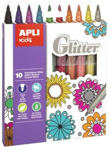APLI Kids Feutres couleurs pailletées assorties x10
