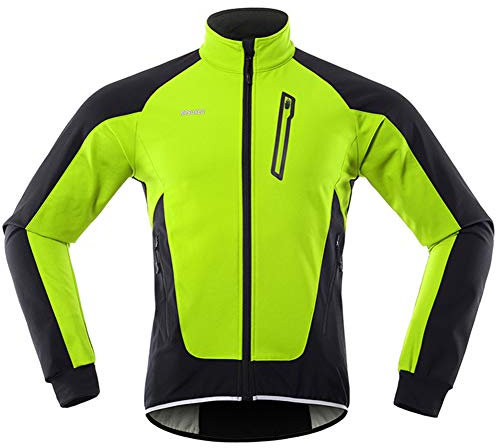 GITVIENAR Herren Fahrradjacke, Winddichte Wasserdichte Radjacke mit Fleece, Warme Reflektierende Fahrradbekleidung für Winter, Thermo Langarm Jacke zum Radfahren Joggen Wandern (Grün, L)