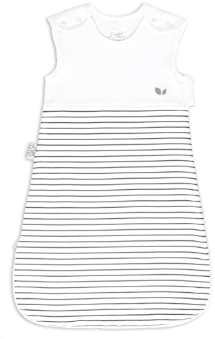 Baby Schlafsack 2.5 Tog 0-6 Monate Weiß & Grau Unisex für Mädchen und Jungen, weiche atmungsaktive Bio-Baumwolle Schlafsack mit 2-Wege-Doppelreißverschluss & Sicherheits-Druckknöpfen – Streifen