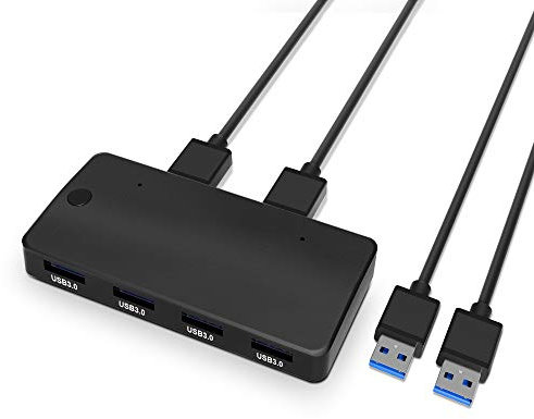 USB 3.0 Switch Selector,4 Ports USB 3.0 KVM Switch hub Sharing Switcher Box for Mouse, Keyboard, Printer, Scanner with One Switch Button and 2 Pcs USB A to A Cable