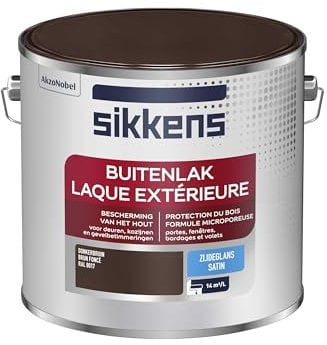 Sikkens - Peinture Laque Extérieure Bois et Fer - Finition tendue, sous-couche intégrée, facile à appliquer - Satin Brun Foncé 2,5 L