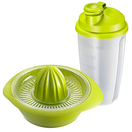 Westmark Fitness-Set 2tlg., Zitrus- und Orangenpresse und Dressingshaker, Fassungsvermögen: 350 + 500 ml, Kunststoff, Mixery, Limetta, Apfelgrün/Transparent, 309122E7