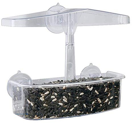 BAULMD Window Bird Feeder with 3 Suction Cups, Large Outside Hanging Birdhouse Kits, Removable Seed Tray, Wild Bird Feeding Station, Sturdy Plastic Feeder for Outdoor Garden Fence Yard Decor (Clear)